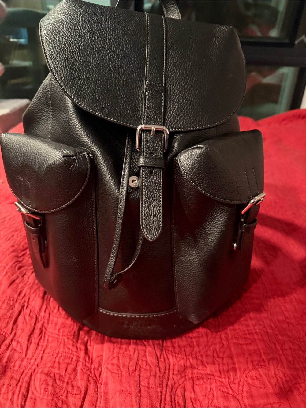 Coach black leather backpack